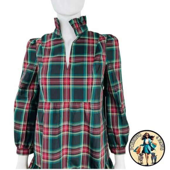 Tuckernuck Palmerston Tartan Plaid Drop Waist Long Sleeve Mini Dress Size XS - Picture 9 of 16